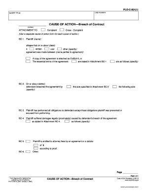 California Breach of Contract Complaint Form