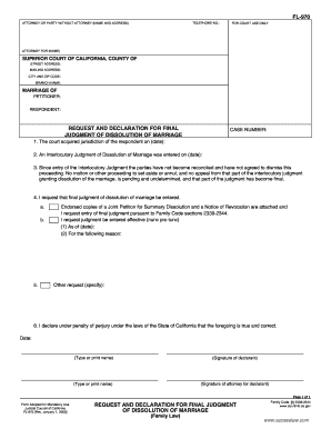 California Final Judgment of Dissolution of Marriage