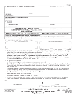 California Earnings Withholding Order for Elder Financial Abuse