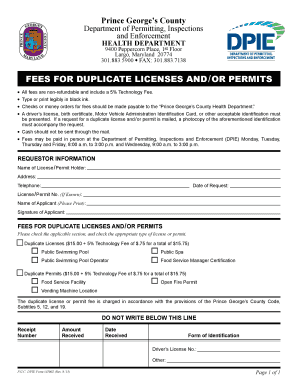 Prince George's County Duplicate License/Permit Request Form
