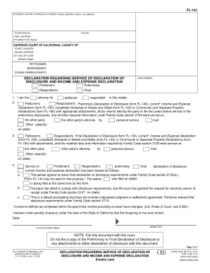 California Declaration Regarding Service of Disclosure