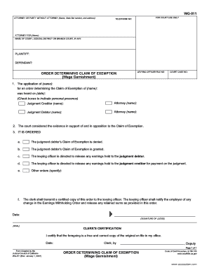 Order Determining Claim of Exemption