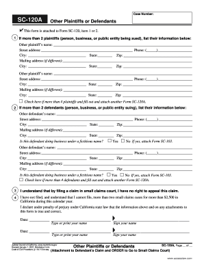 California Small Claims Court Additional Plaintiffs or Defendants Form