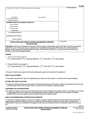 California Stipulation and Order Waiving Unassigned Arrears