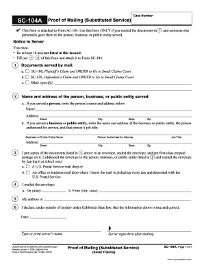 Proof of Mailing Substituted Service Form
