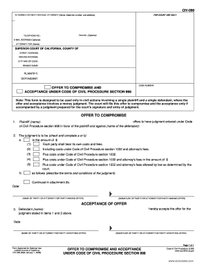 California Offer to Compromise and Acceptance Form