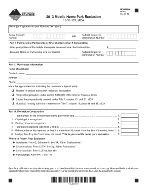 Montana Mobile Home Park Exclusion Form