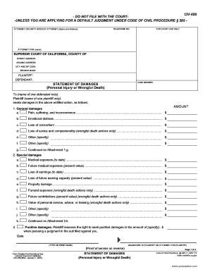 California Statement of Damages Form