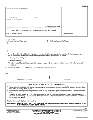 Temporary Earnings Withholding Order for Taxes