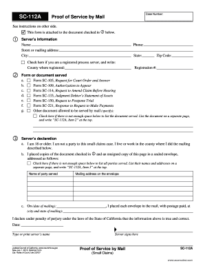 Proof of Service by Mail SC-112A