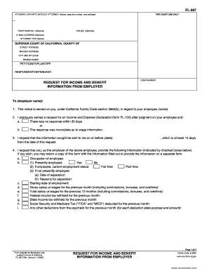 California Request for Income and Benefit Information from Employer