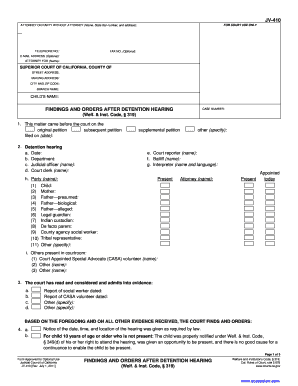 Findings and Orders After Detention Hearing