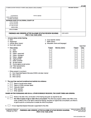 Findings and Orders After In-Home Status Review Hearing