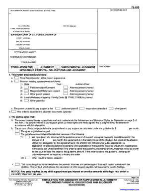 California Stipulation for Judgment Regarding Parental Obligations