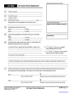 De Facto Parent Statement JV-296