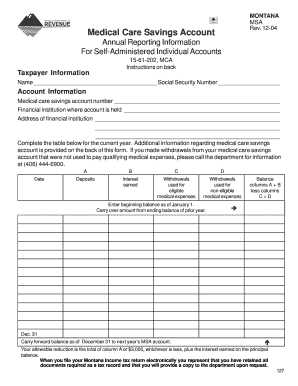 Montana Medical Care Savings Account Annual Reporting