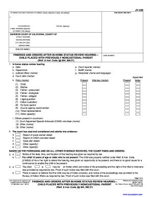 Findings and Orders After In-Home Status Review Hearing