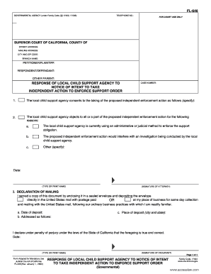 Response of Local Child Support Agency to Notice of Intent