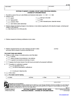 Petition to Modify Previous Orders - Change of Circumstances