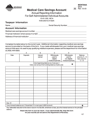 Montana Medical Care Savings Account Annual Reporting Form