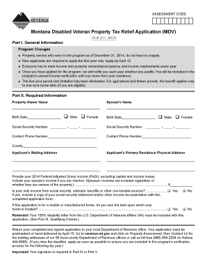 Montana Disabled Veteran Property Tax Relief Application
