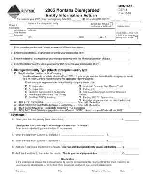 Montana Disregarded Entity Information Return