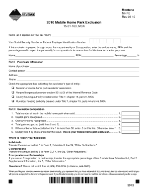 Montana Mobile Home Park Exclusion Form