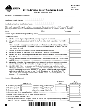 Montana Alternative Energy Production Credit Form
