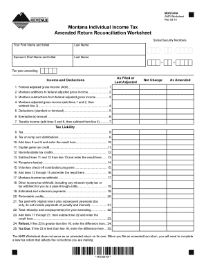 Montana Individual Income Tax Amended Return Reconciliation Worksheet