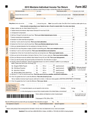 Montana Individual Income Tax Return Form 2EZ