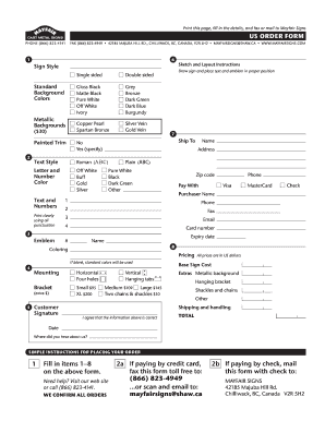 Cast Metal Signs US Order Form