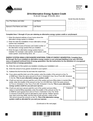 Montana Alternative Energy System Credit Form
