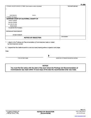 California Notice of Objection to Commissioner's Findings