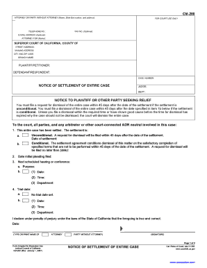 California Notice of Settlement of Entire Case