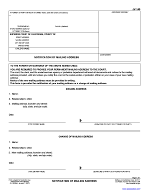 California Notification of Mailing Address