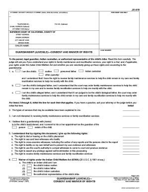 Guardianship Juvenile Consent and Waiver of Rights