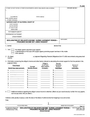 Declaration of Obligor's Income During Judgment Period
