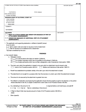 Ex Parte Right to Attach Order and Order for Issuance of Writ of Attachment (Nonresident)
