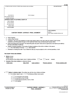 California Juvenile Custody Order Form JV-200