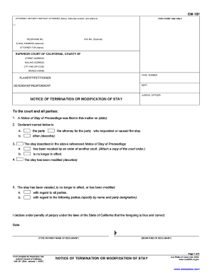 California Notice of Termination or Modification of Stay