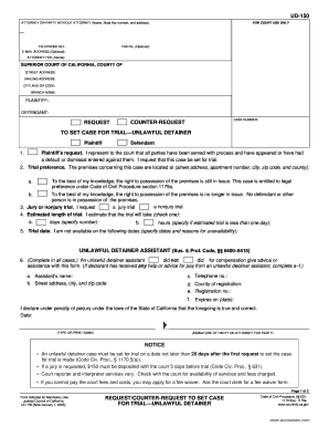 Request to Set Case for Trial Unlawful Detainer