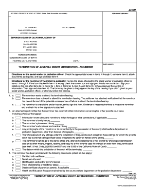 Termination of Juvenile Court Jurisdiction Nonminor Form