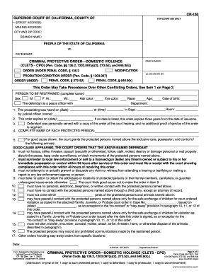 California Criminal Protective Order - Domestic Violence