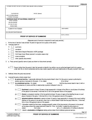 Proof of Service of Summons