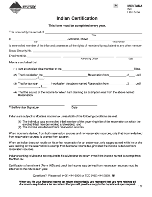Montana Indian Certification Form