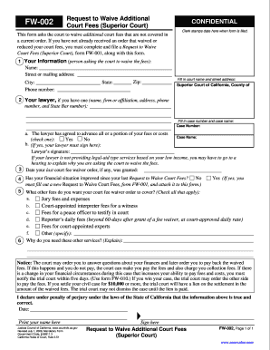 Request to Waive Additional Court Fees (Superior Court)