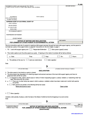 California Notice of Motion and Declaration for Joinder of Other Parent
