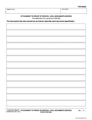 Attachment to Proof of Service Civil Documents Served