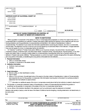 California Notice of Taking Possession of Minor's Asset