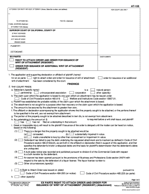 Ex Parte Right to Attach Order and Order for Issuance of Writ of Attachment